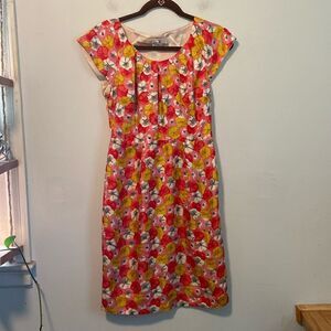 Boden Pink & Yellow Sassy Floral Print 100% Silk Dress Size 2